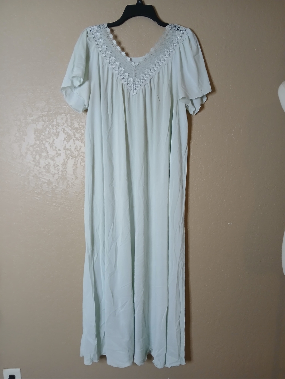 VTG Shadow LINE USA Maxi Nightgown Sky Blue Size L Antron III Lace